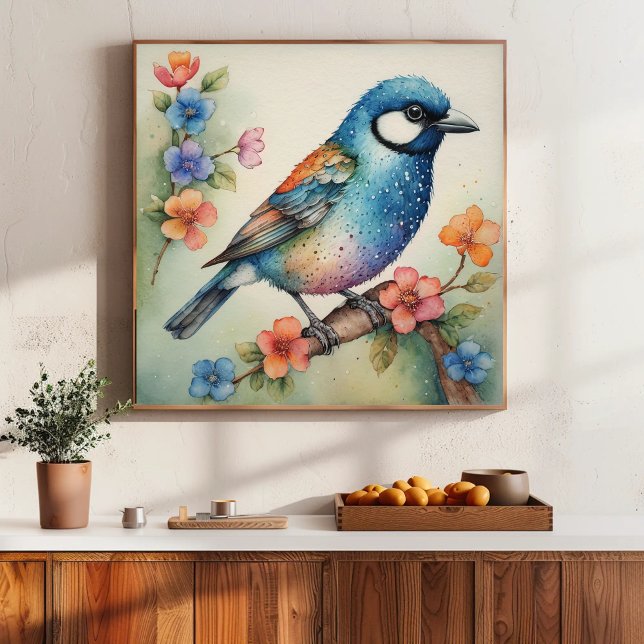 Póster Arte Estilizada de Bluebird e Blossoms (Criador carregado)