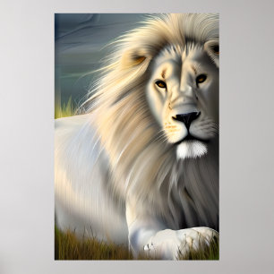 Poster Arte Etéreo do Leão Branco Majestoso