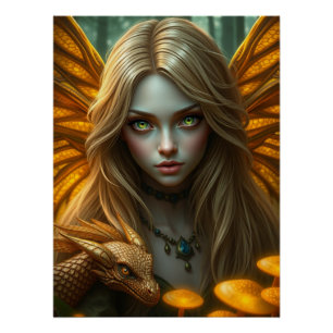 Póster Arte Fada De Dragão Brilhante