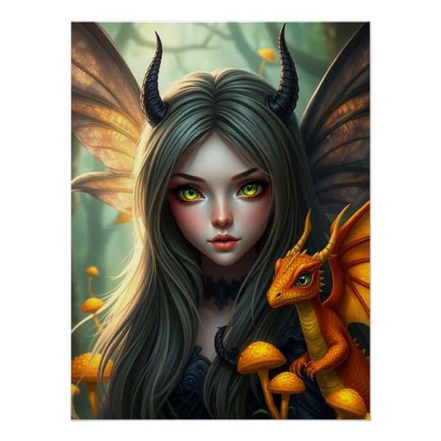 Póster Arte Fada De Dragão Brilhante (Frente)
