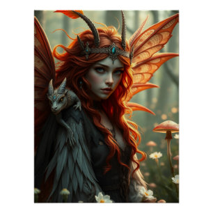 Póster Arte Fada De Dragão Brilhante