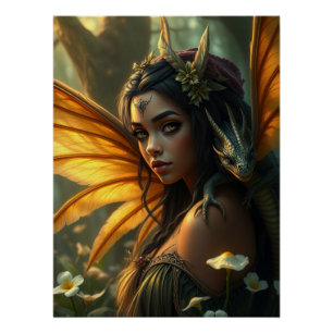 Póster Arte Fada De Dragão Brilhante
