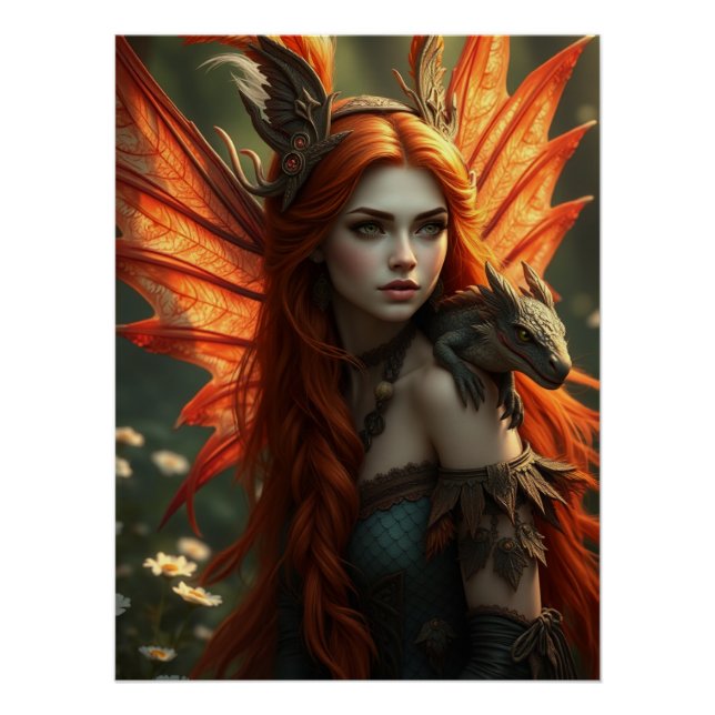 Póster Arte Fada De Dragão Brilhante (Frente)