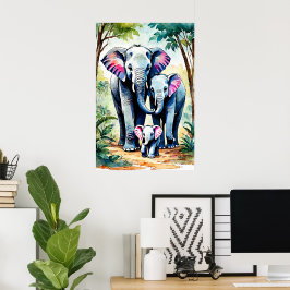 Poster Arte Familiar Afro-Elefante, Vida Selvagem Colorid