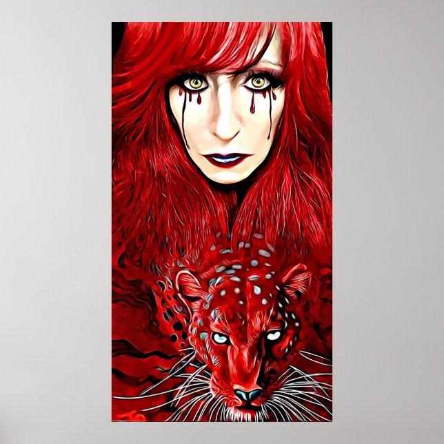 Poster Arte Familiar Da Bruxa Vermelha E Leopardo (Frente)