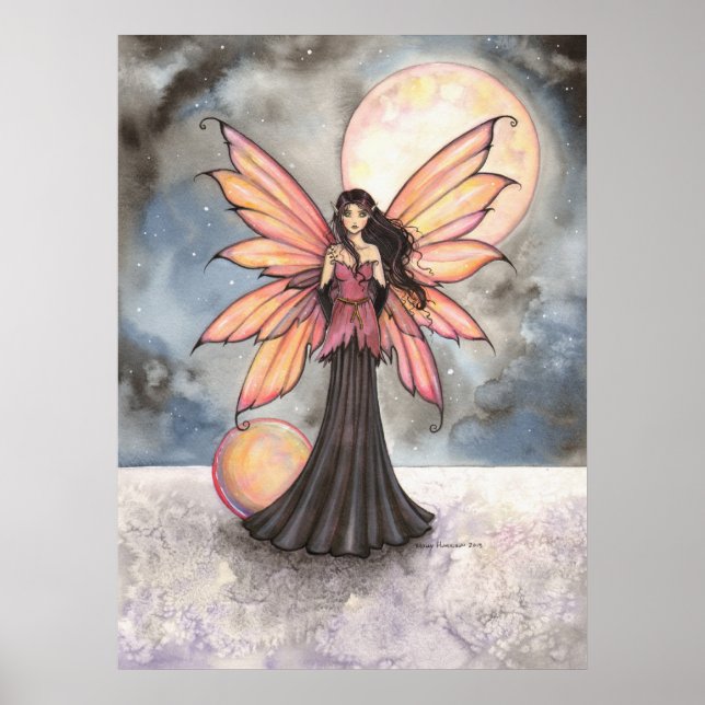 Póster Arte Fantasia de Fada e Lua Cheia (Frente)