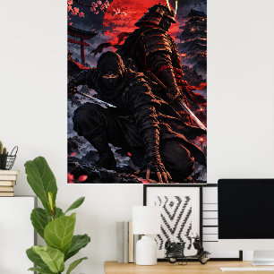 Poster Arte Fantasia de Ninjas e Samurais Guerreiros Japo
