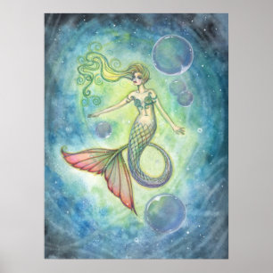 Póster Arte Fantasia de Sereia em Aquarela por Molly Harr
