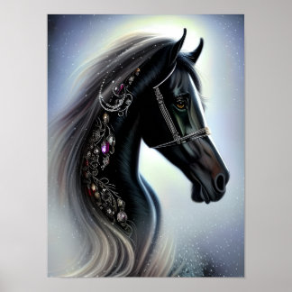 Poster Arte Fantasia Elegante de Equinos Negros
