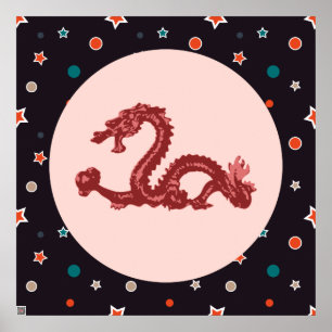 Póster Arte Fantasia Padrão Estrela Dragão Chinês