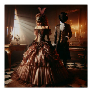 Póster Arte Fantasia Steampunk Vitoriana Máscara 