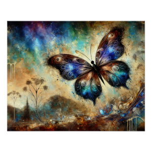 Póster Arte Fantástica da Borboleta Cósmica