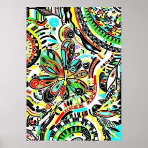 Poster Arte Fantástica de Esboço - Flores de Abstrato 3