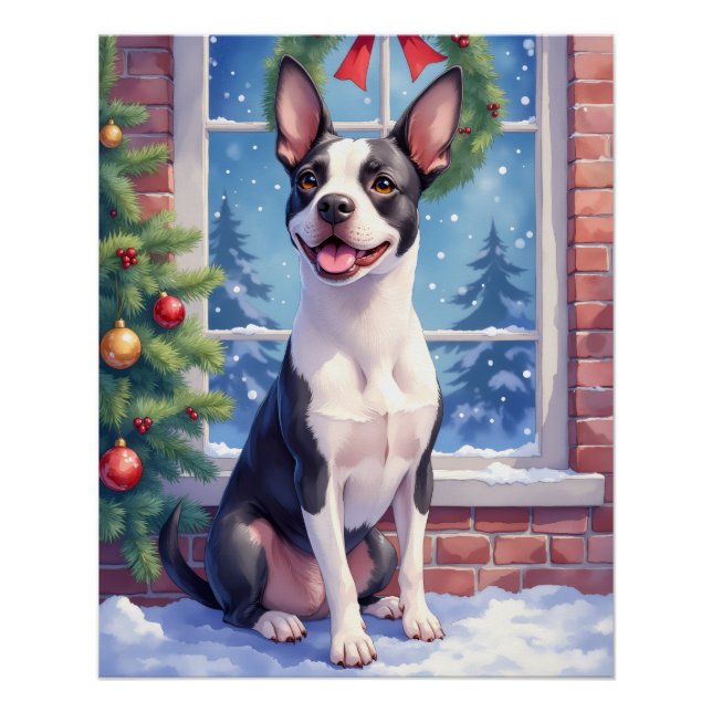 Póster Arte Festiva de Natal do Boston Terrier (Frente)