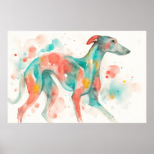 Arte fina em aquarela cinza de galgo colorido