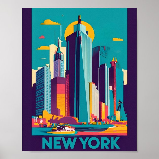 Poster Arte Flat Vetor Moderna Paisagem de Nova Iorque (Frente)