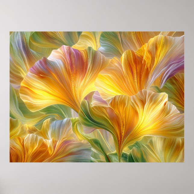 Poster Arte Floral Abstrata com Pétalas Amarelas (Frente)