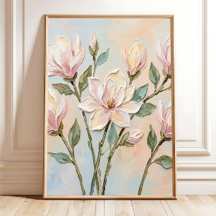 Poster Arte Floral Abstrata de Magnólia em Tela