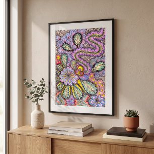 Poster Arte Floral Abstrata Pastel com Intrincado Desenho