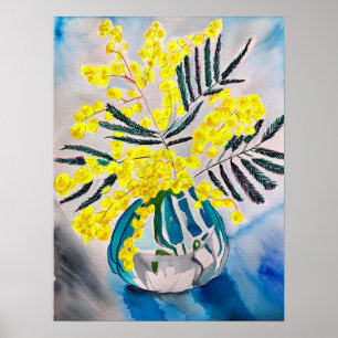 Poster Arte floral amarela de flor australiana Wattle
