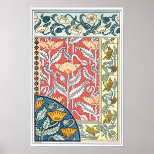 Póster Arte Floral Antiga Poppies Flores Nouveau