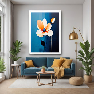 Poster Arte Floral Azul e Laranja Contemporânea