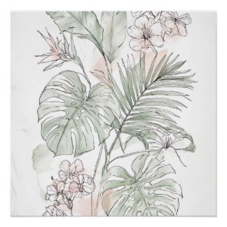 Póster Arte Floral Calma e Folhas na Parede – Presente pa