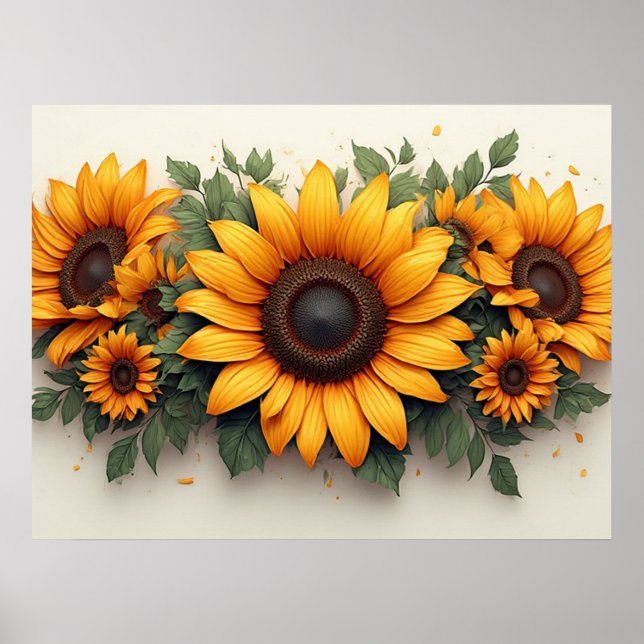 Poster Arte Floral com Girassóis Amarelos (Frente)