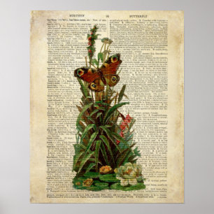 Poster Arte floral da borboleta na página do dicionário
