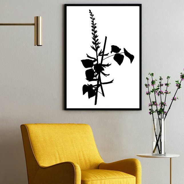 Poster Arte Floral de Abstrato de Flor Negra Moderna (Modern Black Ink Abstract Wildflower Floral Art Poster)