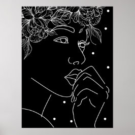 Poster Arte Floral de Beijo Branco e Preto