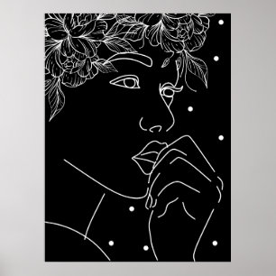 Poster Arte Floral de Beijo Branco e Preto