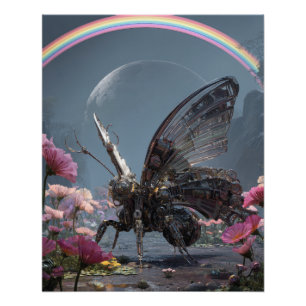 Póster Arte Floral de Borboleta Arco-íris de Fantasia Som