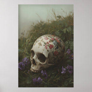Poster Arte Floral de Crânio Imprimível Dark Academia Bru