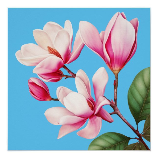 Póster Arte Floral de Flor Rosa Simples Elegante (Frente)