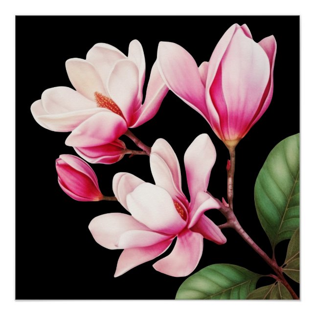 Póster Arte Floral de Flor Rosa Simples Elegante (Frente)