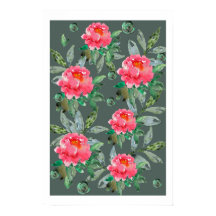 Arte floral de flores de aquarela vintage peônias