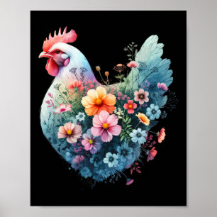 Poster Arte Floral de Frango Gráfico Mulheres Fazendo Amo