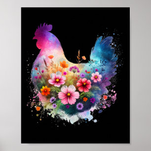 Poster Arte Floral de Frango Gráfico Mulheres Fazendo Amo