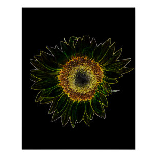 Póster Arte Floral de Girassol Amarelo Neon Minimalista