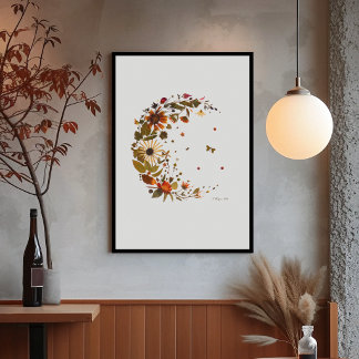 Poster Arte Floral de Lua Crescente Pressionada