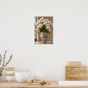 Poster Arte Floral de Orquídea Branca Vintage Elegante na