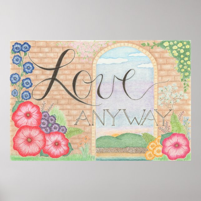 Poster Arte Floral de Parede 'Amar de Qualquer Forma' (Frente)
