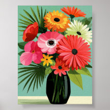 Arte Floral de Parede com Buquê de Margaridas de M