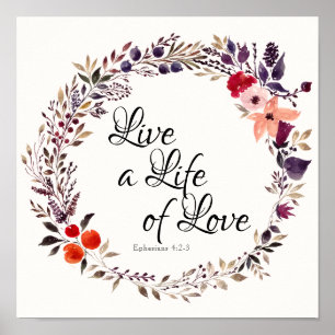 Poster Arte Floral de Parede com Versículo Bíblico Efésio