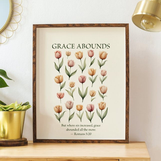 Poster Arte floral de parede cristã com abundância de gra (Criador carregado)