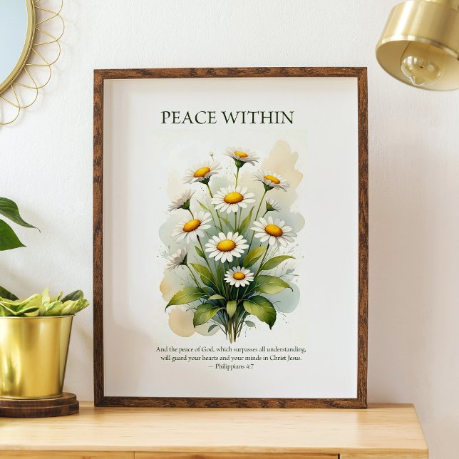 Poster Arte floral de parede cristã da margarida com paz  (Criador carregado)
