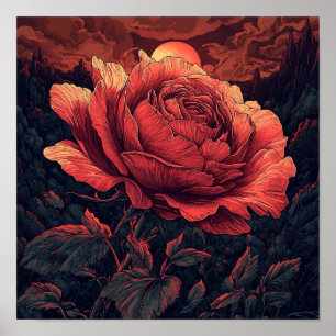 Poster Arte Floral de Parede Rosa Romântica Decoração de
