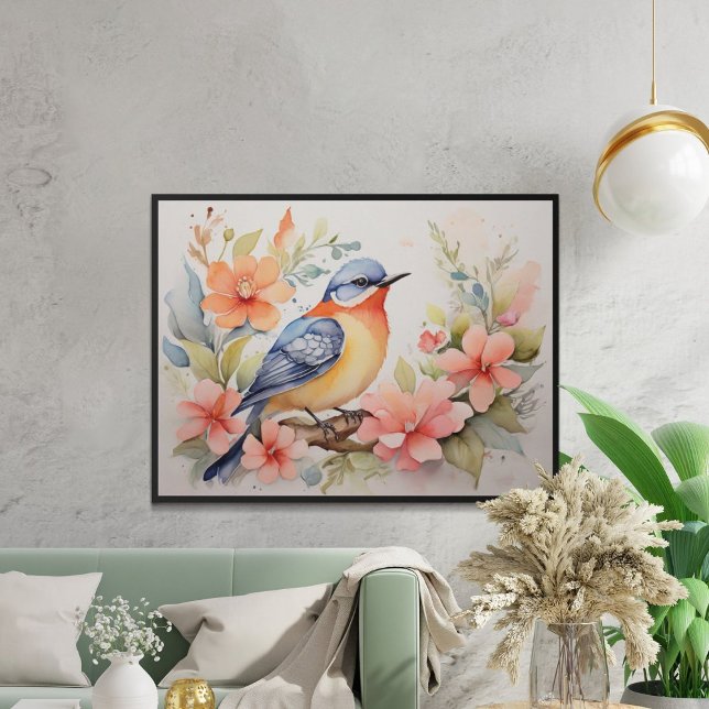 Poster Arte Floral de Pássaros em Aquarela Caprichosa  (Criador carregado)