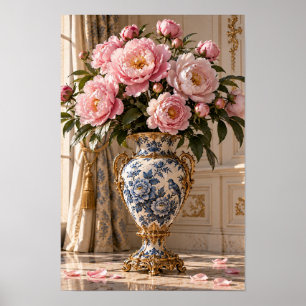 Poster Arte Floral de Peônia Rosa Vintage Elegante – Botâ